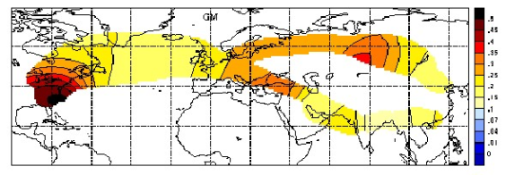 Répartition des oxydes d’azote aux altitudes de croisière durant le semestre d’été. Données 1995 (source: projet NOXAR)